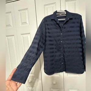 Gap Dark Blue 100% Cotton sheer striped Button up Collar shirt/Top